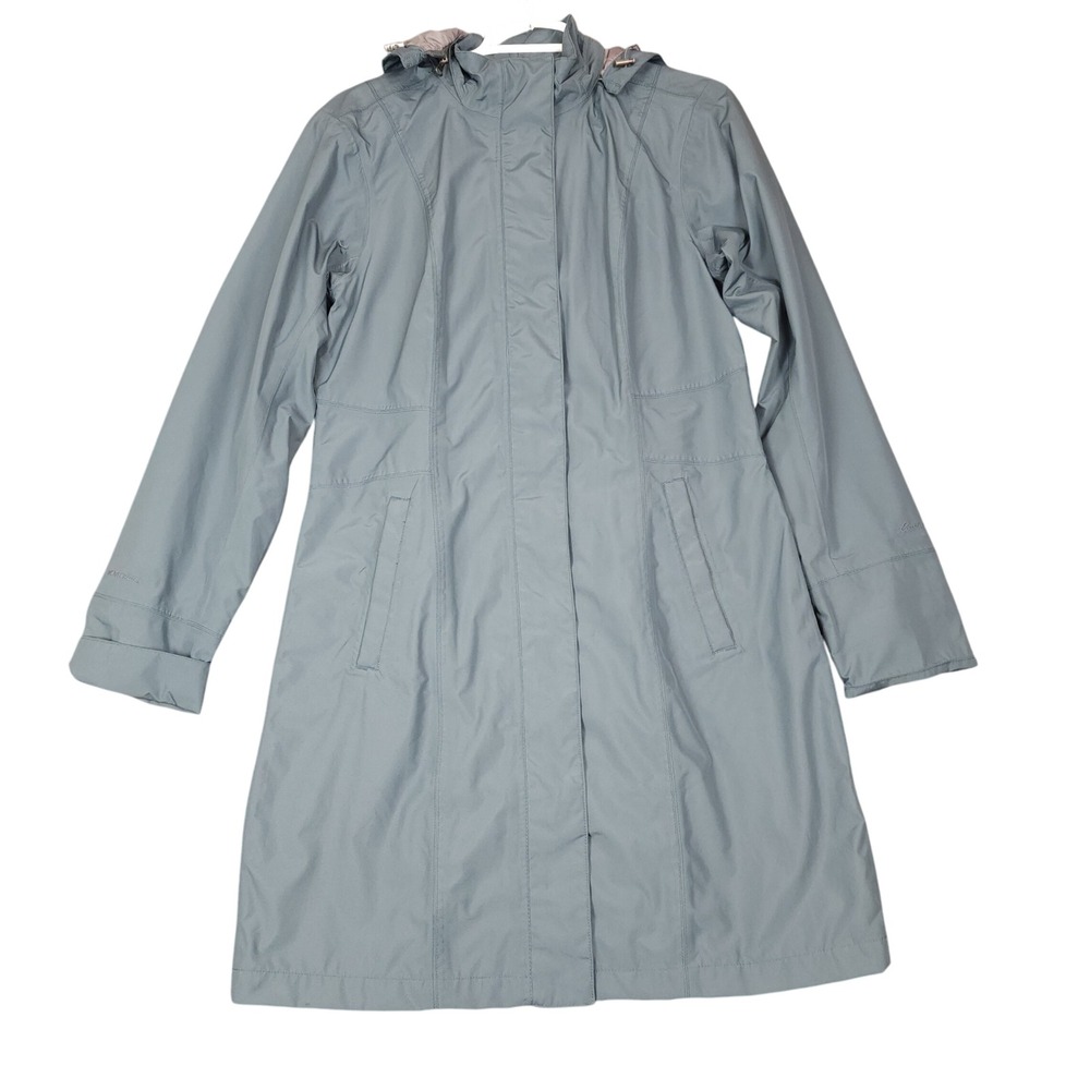 Eddie Bauer Womens Rain Coat Lightweight Hooded Trench Coat Blue Size S